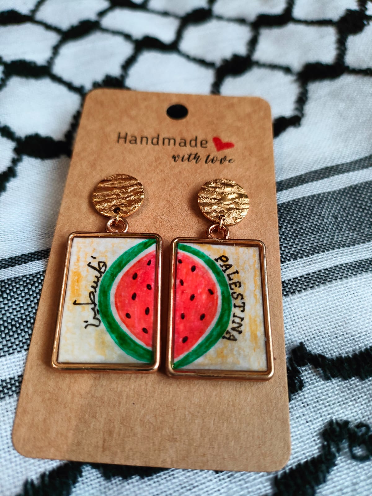 Orecchini handmade - Anguria e scritta "Palestina"