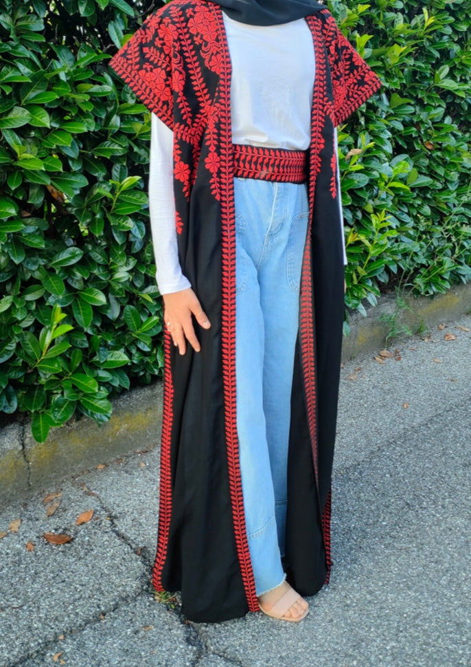 Long vest tatriz red olive leaves