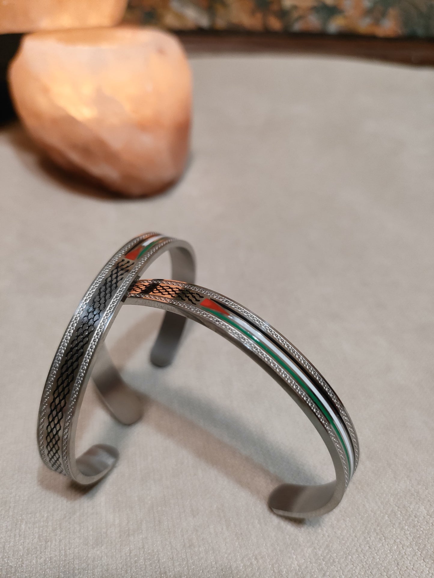 Bracciale Unisex in Acciaio Inossidabile – Motivo Kefiah e Bandiera Palestinese
