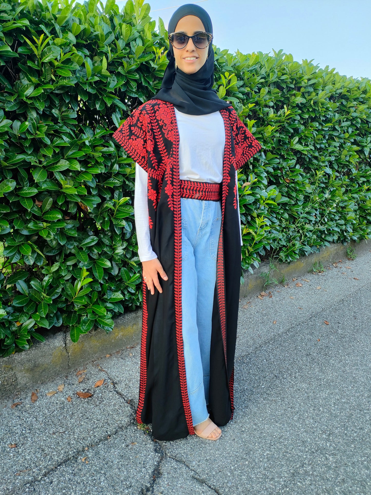 Long vest tatriz red olive leaves