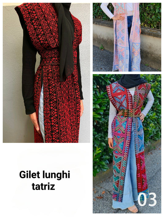 Gilet lungo interamente ricamato - Vari colori