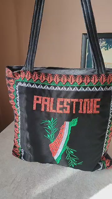Palestine suede bag with watermelon and "Palestine" lettering
