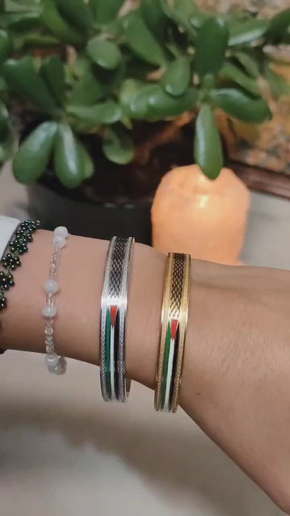 Bracciale Unisex in Acciaio Inossidabile – Motivo Kefiah e Bandiera Palestinese
