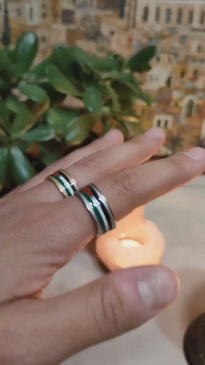 Anello Unisex in Acciaio Inossidabile – Motivo Kefiah e Bandiera Palestinese