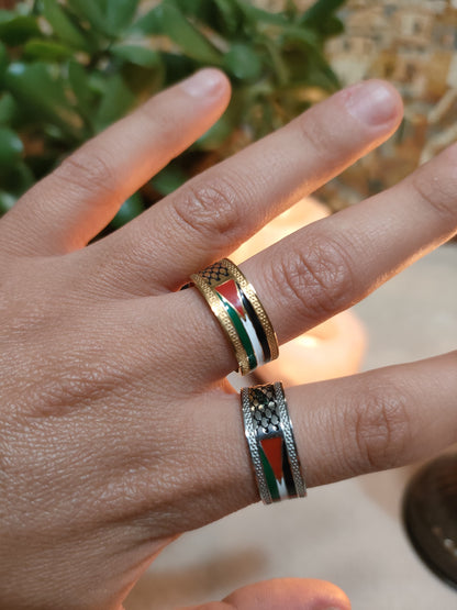 Anello Unisex in Acciaio Inossidabile – Motivo Kefiah e Bandiera Palestinese