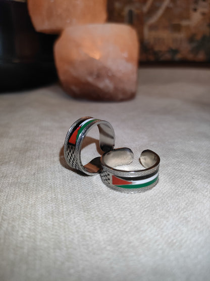 Anello Unisex in Acciaio Inossidabile – Motivo Kefiah e Bandiera Palestinese