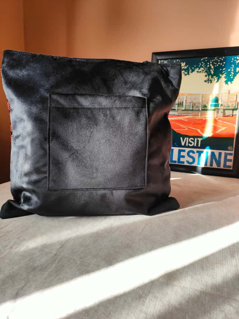 Palestine suede bag with watermelon and "Palestine" lettering