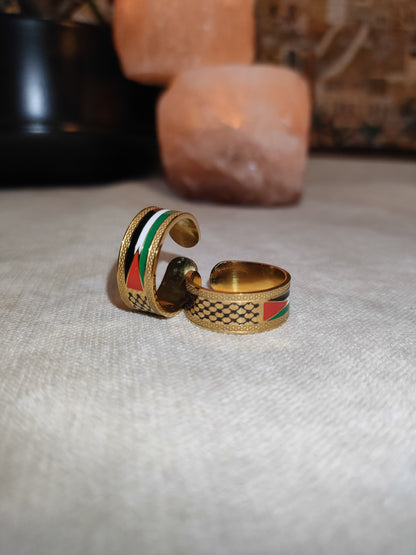 Anello Unisex in Acciaio Inossidabile – Motivo Kefiah e Bandiera Palestinese