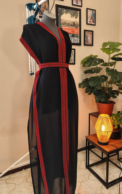 Gilet lungo tatreez rosso