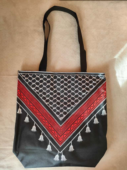 Bag with keffiyeh and tatreez embroidery
