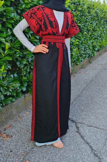 Long vest tatriz red olive leaves