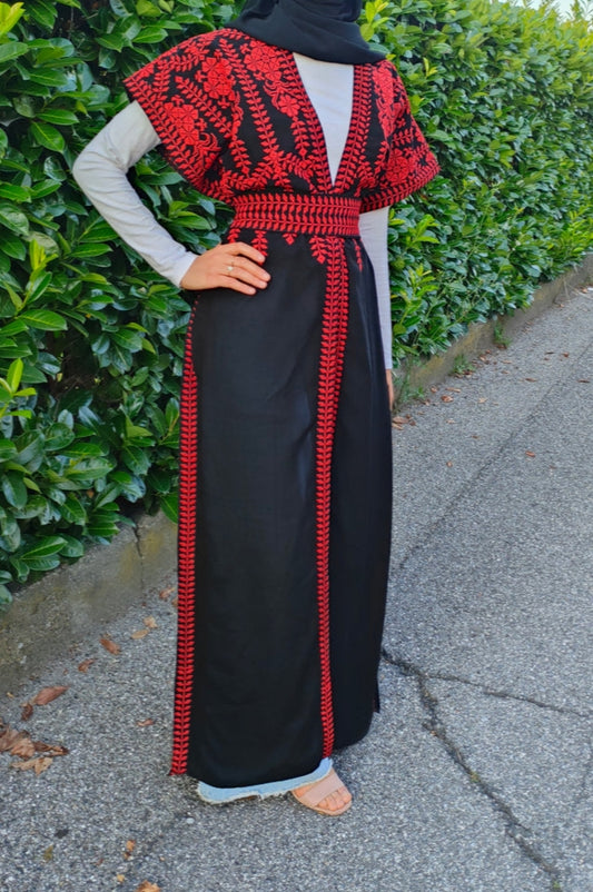 Long vest tatriz red olive leaves