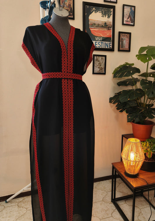 Gilet lungo tatreez rosso