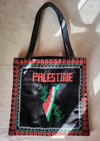 Palestine suede bag with watermelon and "Palestine" lettering