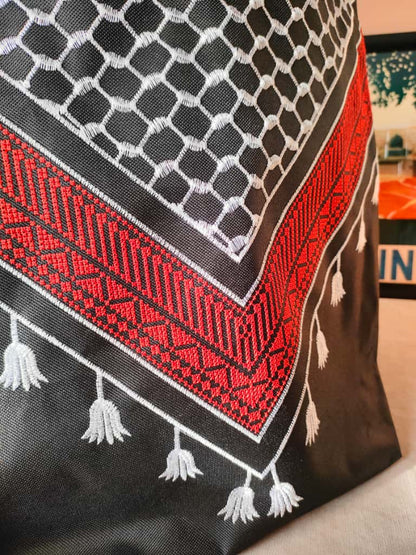 Bag with keffiyeh and tatreez embroidery