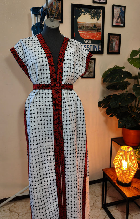 Gilet motivo kefiah e tatreez